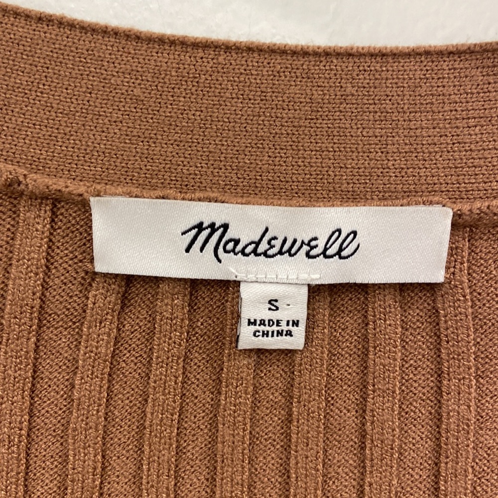 Madewell Rust Brown Ribbed V-Neck Button Cardigan - Picture 6 of 9